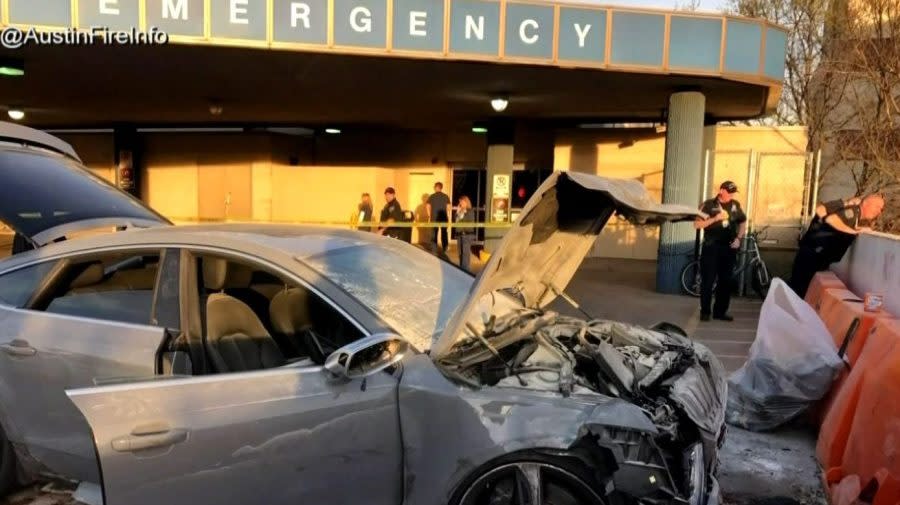 In 2017, before it was torn down, the driver of a stolen car crashed into a barricade outside of the University Medical Center Brackenridge in Austin. (Courtesy KXAN file/Austin Fire Info)