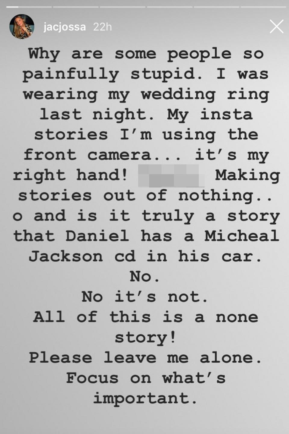 Rebuttal: Jacqueline Jossa shut down reports that she's stopped wearing her wedding ring (Instagram @jacjossa)