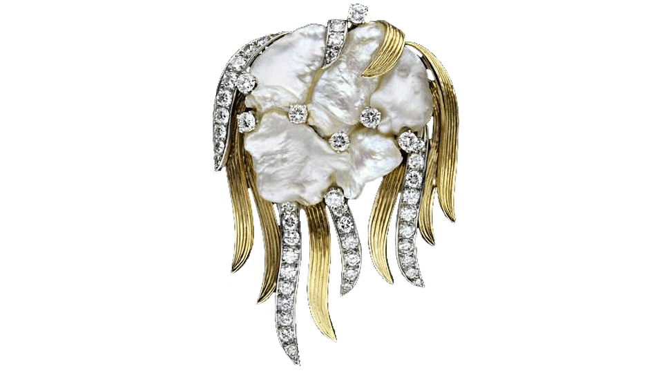 Ruser Freshwater Pearl and Diamond Jellyfish Brooch/Pendant - Credit: Lang Antiques