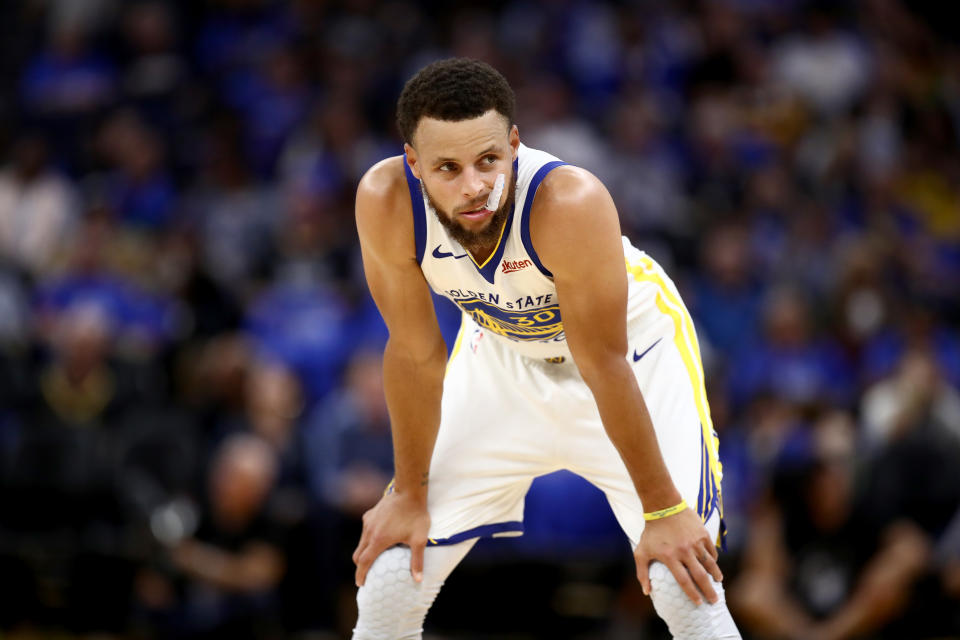 SAN FRANCISCO, CALIFORNIA - OCTOBER 24:   Stephen Curry #30 of the Golden State Warriors stands on the court during their game against the LA Clippers at Chase Center on October 24, 2019 in San Francisco, California.  NOTE TO USER: User expressly acknowledges and agrees that, by downloading and or using this photograph, User is consenting to the terms and conditions of the Getty Images License Agreement. (Photo by Ezra Shaw/Getty Images)