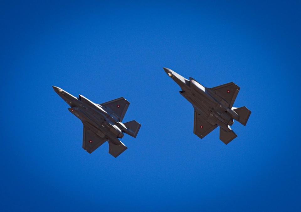 Two Royal Danish Air Force F-35As assigned to the 308th Fighter Squadron over Luke Air Force Base, Arizona on, April 13, 2021. <em>U.S. Air Force photo by Airman 1st Class Dominic Tyler<br></em>