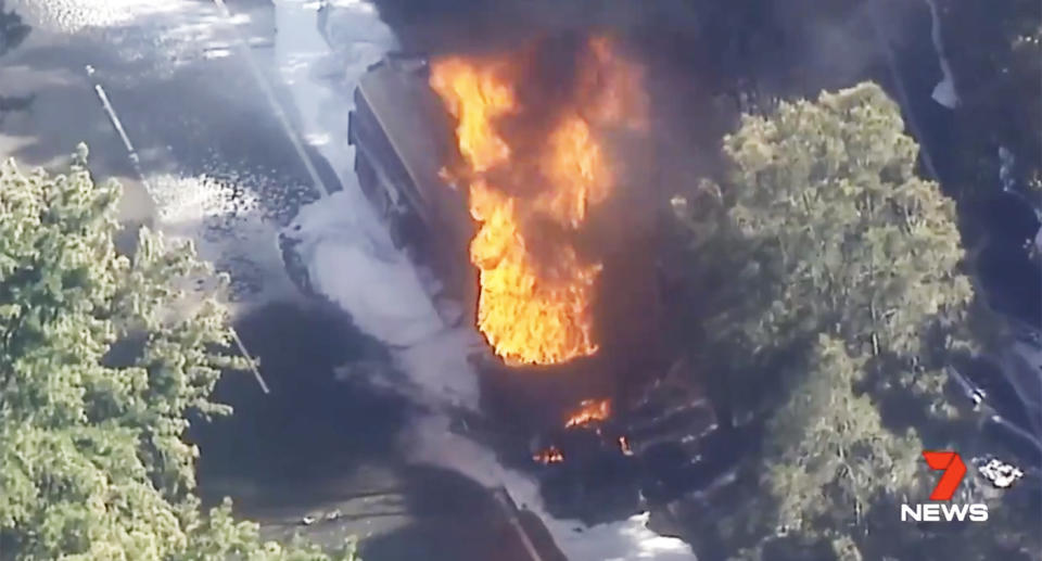 The truck fire closed the M1 motorway west of Wollongong on Friday morning.