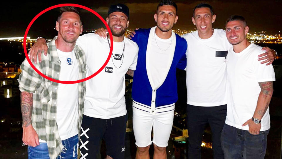 Lionel Messi, pictured here with Neymar and PSG players.