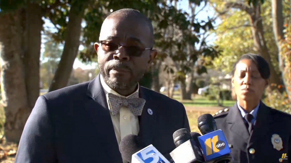 Dr. Robert Taylor, superintendent for Wake County schools, addresses the media outside Southeast Raleigh Magnet High School after a stabbing at the school killed one student and injured another, Monday, Nov. 27, 2023.