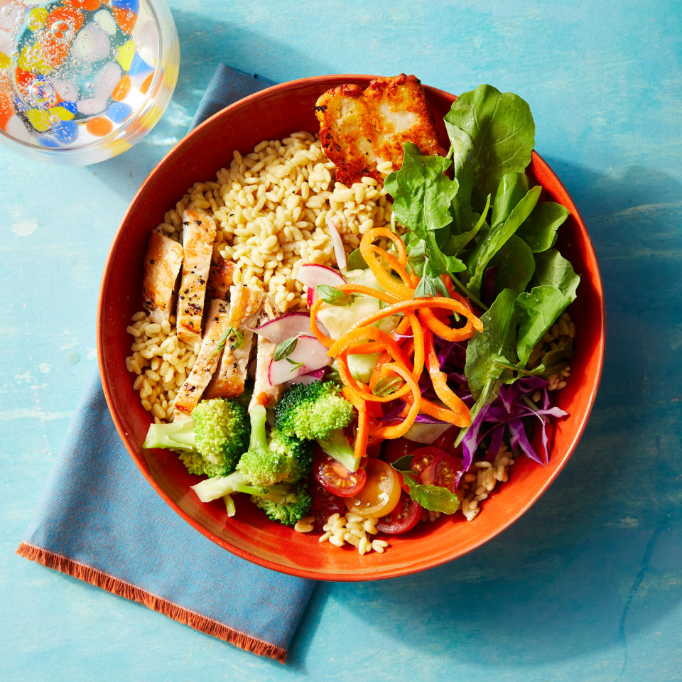 Chickpea Rice Bowls with Chicken & Halloumi