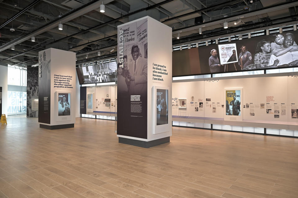 Two of the four pillars in the main gallery of the museum. (Jackie Robinson Foundation)