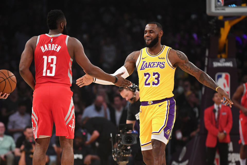 Yes, James Harden and LeBron James seem to know they have an edge. (Getty)