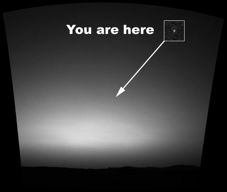 <span class="caption">The Earth photographed from the surface of Mars by the Mars Exploration Rover Spirit, March 2004.</span> <span class="attribution"><span class="source">NASA/JPL/Cornell/Texas A&M</span></span>