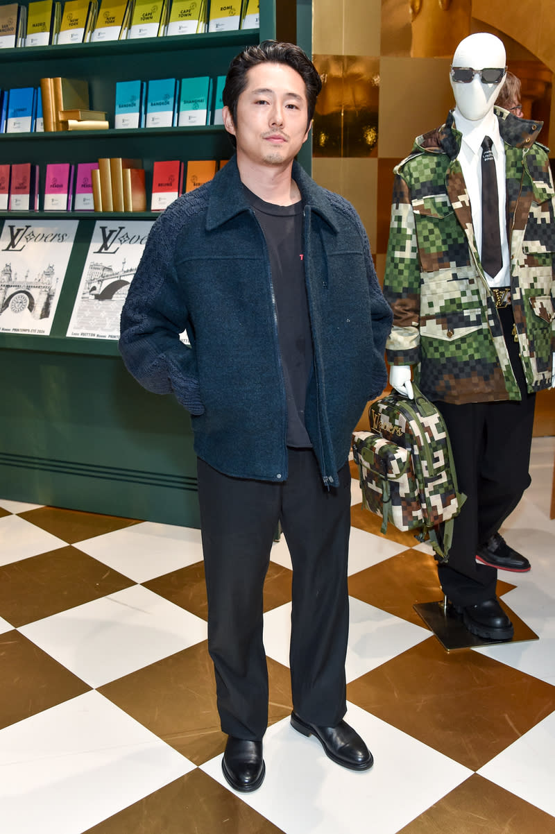 Steven Yeun at the Louis Vuitton West Hollywood Pop-Up held on January 3, 2024 in West Hollywood, California.