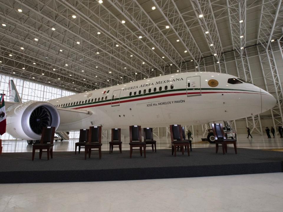 Mexico's former VIP Boeing 787 in a hangar in July 2020.