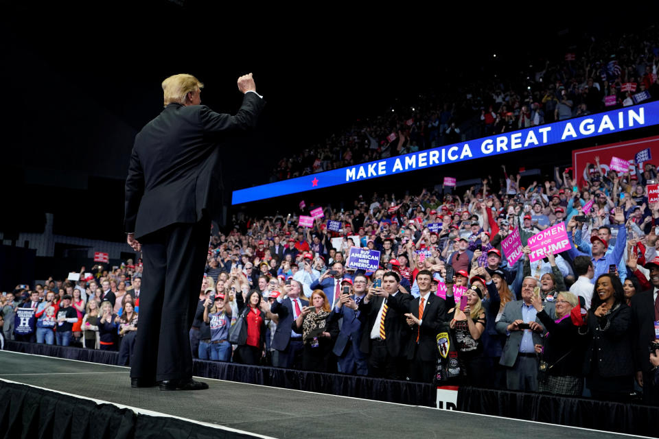 U.S. President Donald Trump arrives to speak at a campaign rally in Grand Rapids, Michigan, U.S., March 28, 2019.      REUTERS/Joshua Roberts - RC1919DCF0F0