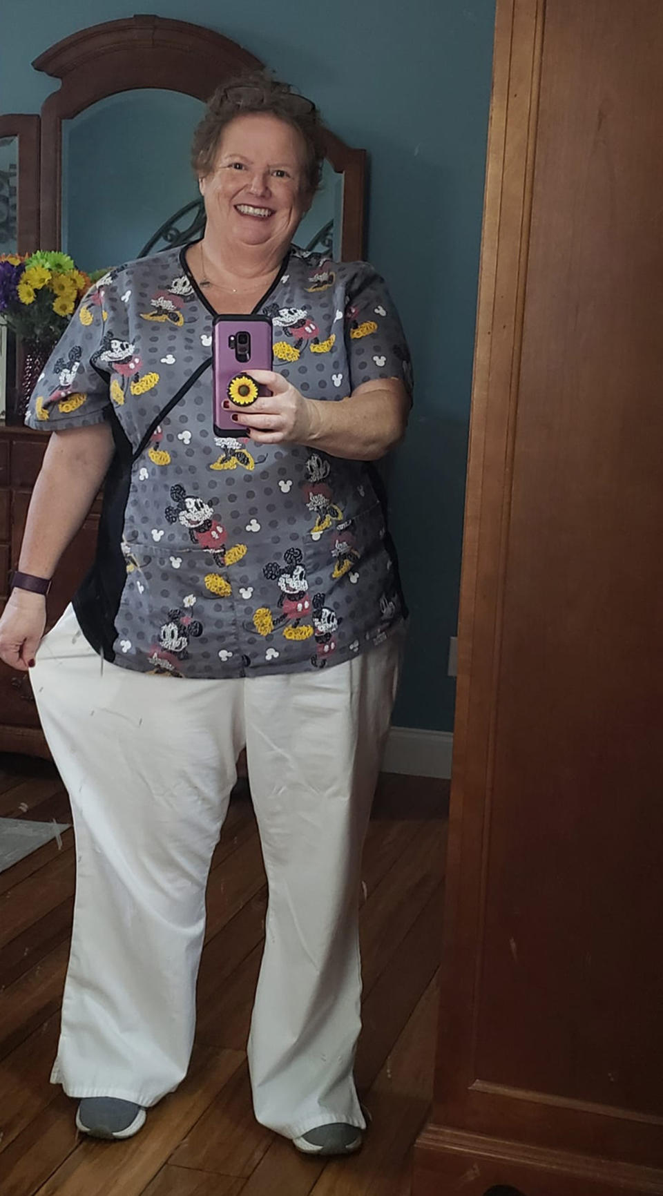 After one year of walking, Karen Westbrook Johnson was walking right out of her scrubs — literally. (Courtesy Karen Johnson)