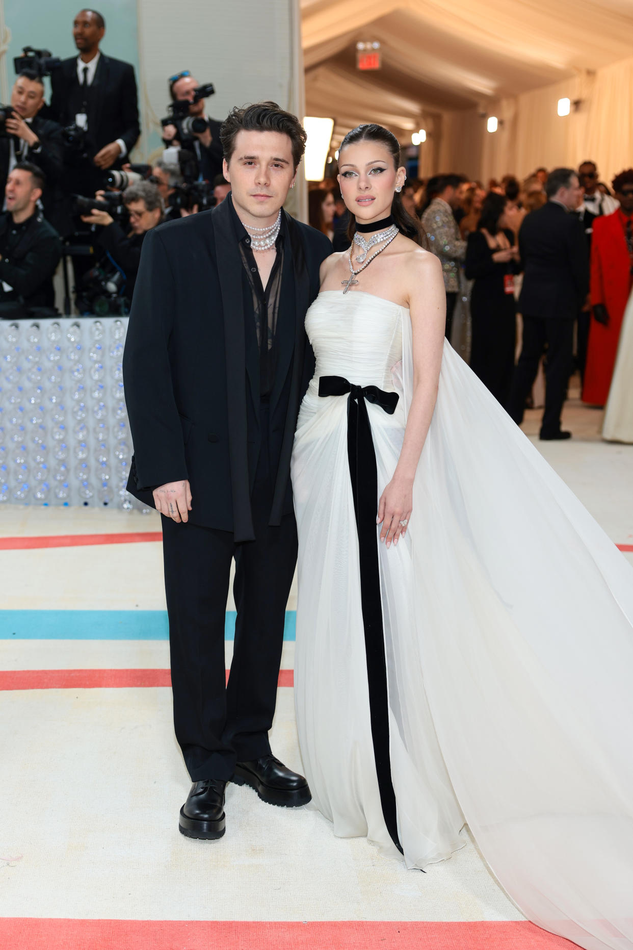 NEW YORK, NEW YORK - MAY 01: (L-R) Brooklyn Beckham and Nicola Peltz Beckham attend The 2023 Met Gala Celebrating 