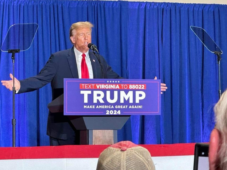 Donald Trump will remain on the Illinois ballot after a Supreme Court ruling on March 4. Trump is seen here speaking in Richmond, Virginia on Saturday, Mar. 2, 2024.