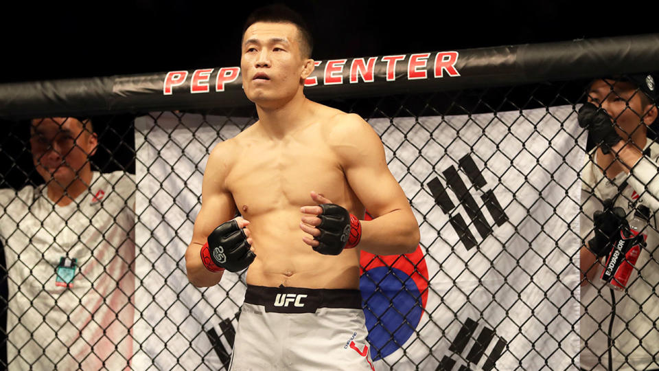 Pictured here, Chan Sung Jung AKA 'The Korean Zombie' prepares for a UFC bout.