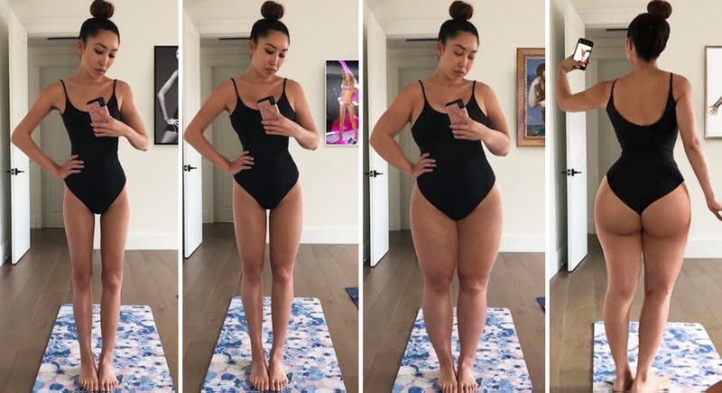 La jeune femme a retouché une photo de son corps afin d’illustrer des morphologies différentes. [Photo: Instagram/blogilates]