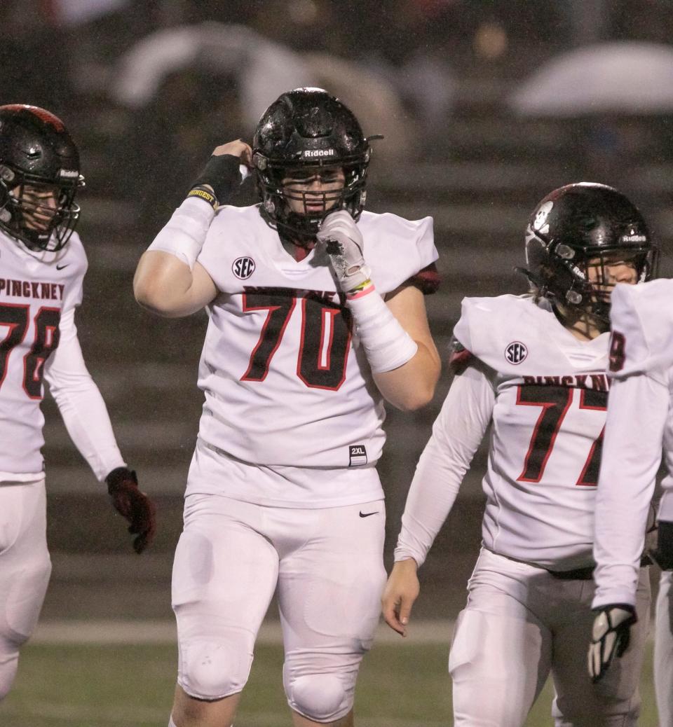 Lineman Bobby Kanka was the first freshman to play football at Pinckney in 2021.