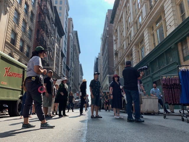 Personal photos of actress Rachel Brosnahan from the set of her show, "The Marvelous Mrs. Maisel."