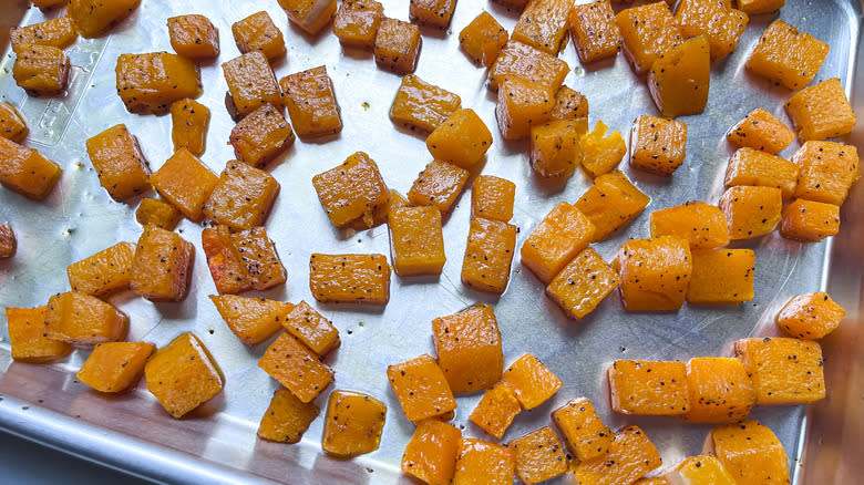 roasted butternut squash on pan