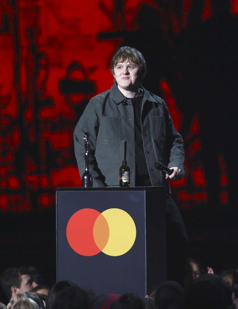 Lewis Capaldi accepts his award for New Artist of the Year on stage at the Brit Awards 2020 in London, Tuesday, Feb. 18, 2020. (Photo by Joel C Ryan/Invision/AP)