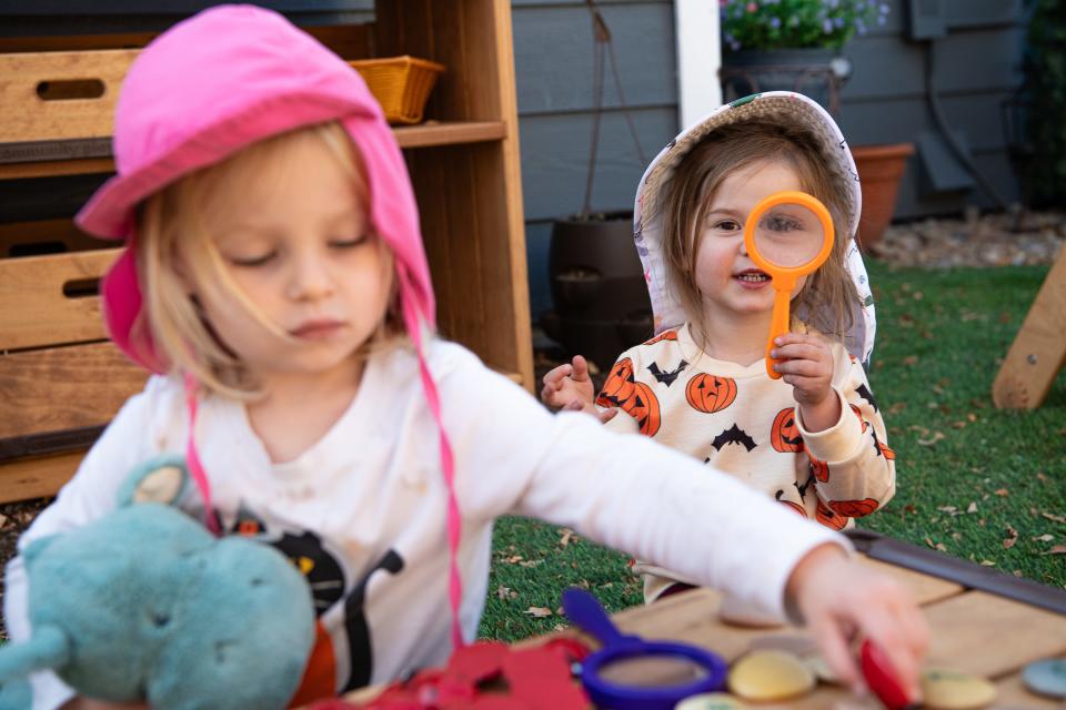 Children play at Laura's Learn and Play Nature School on Wednesday, October 26, 2023, in Fort Collins, Colo. The Fort Collins daycare was one of many Colorado daycare providers to receive COVID-era federal childcare stabilization grant funds.