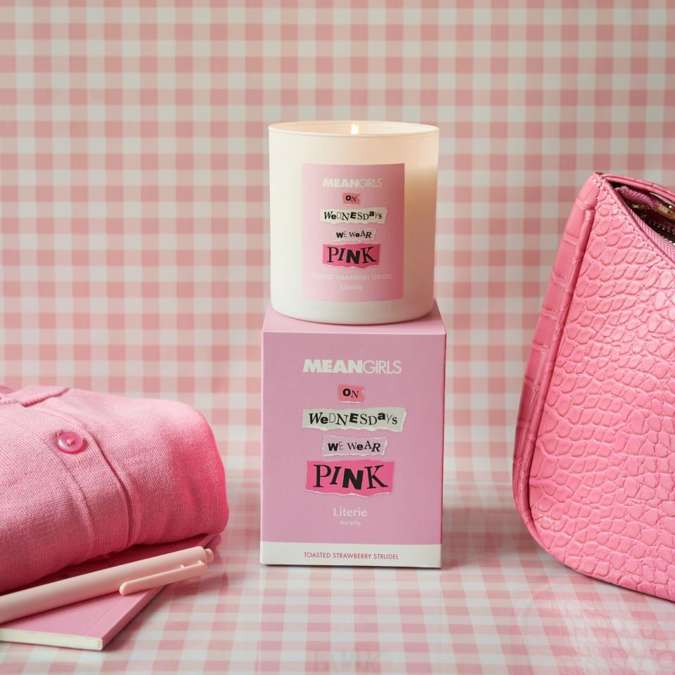 The On Wednesdays We Wear Pink "Mean Girls" candle by Literie.