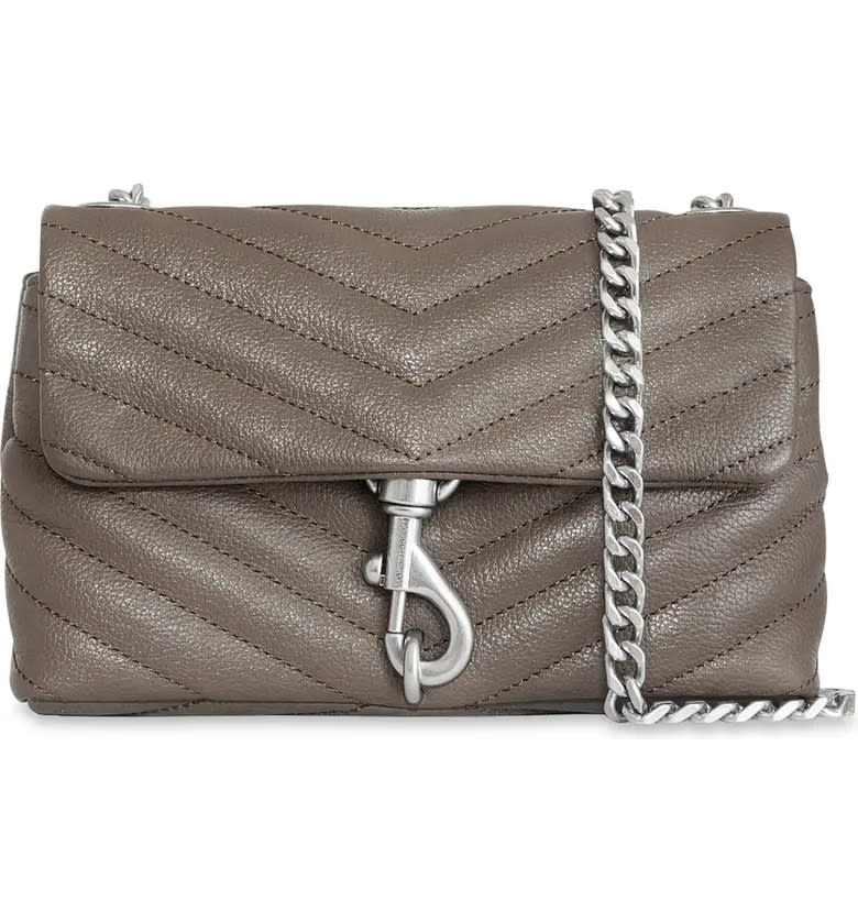 product photo of taupe Rebecca Minkoff Edie Date Night Quilted Leather Convertible Crossbody Bag. Image via Nordstrom.