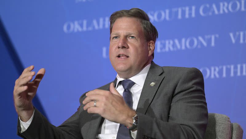 New Hampshire Gov. Chris Sununu takes part in a panel discussion during a Republican Governors Association conference, Nov. 15, 2022, in Orlando, Fla. Sununu says he will not seek the presidency in 2024.