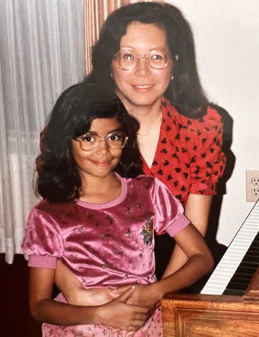 <p>Courtesy of Aimee Nezhukumatathil</p> Aimee and her mother when she was a child