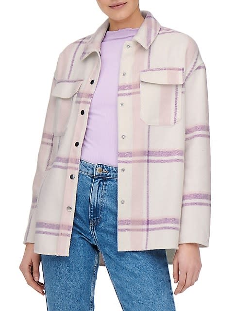 Only Maci Checked Snap-Button Shacket. Image via Hudson's Bay.