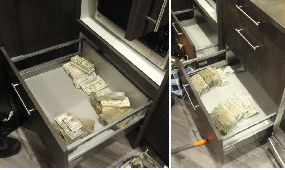 Some of the more than $260,000 found in a search of an apartment linked to local marijuana trafficking.