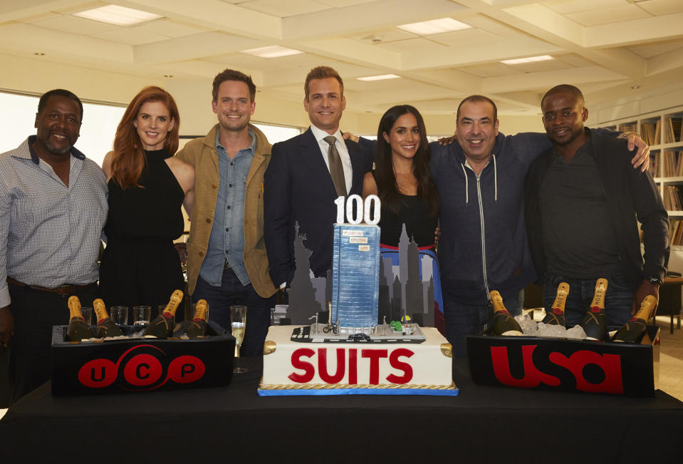 <p>Celebrating the 100th episode of her TV series <em>Suits</em> on July 10, Meghan Markle paired a black top with a <span>multicolor pleated skirt</span> by designer <span>Misha Nonoo. </span> Eileen Fisher Scoop Neck Silk Camisole, $98; <span>nordstrom.com</span> BOSS Visena Colorblock Pleat Skirt, $395; <span>nordstrom.com</span> Anthropologie Ombre Pleated Skirt, $69.95; <span>anthropologie.com</span> H Halston Ombre Pleated Midi Skirt, $66.75; <span>lordandtaylor.com</span> Cupio Pleated Ombre Maxi Skirt, $39.99; <span>macys.com</span></p>