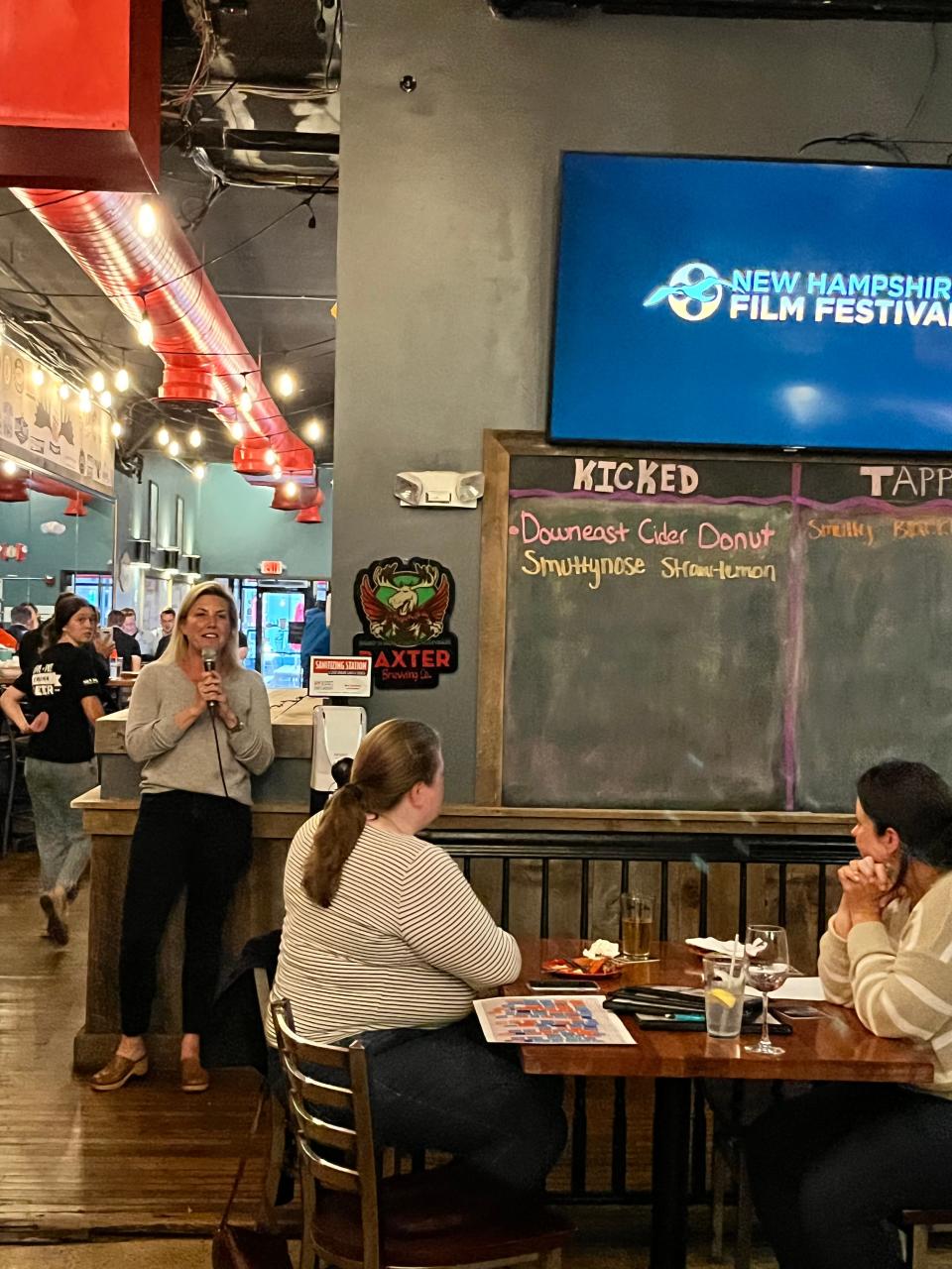 The New Hampshire Film Festival held a party at the Thirsty Moose in Portsmouth to debut the film trailer for this year's festival's films. Nicole Gregg, NHFF executive director, introduces the trailer created by Seacoast Flash!.