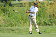 Phil Mickelson watches his second shot on the 17th hole during the first round of the Greenbrier Classic at the Old White TPC on July 5, 2012 in White Sulphur Springs, West Virginia. (Photo by Hunter Martin/Getty Images)