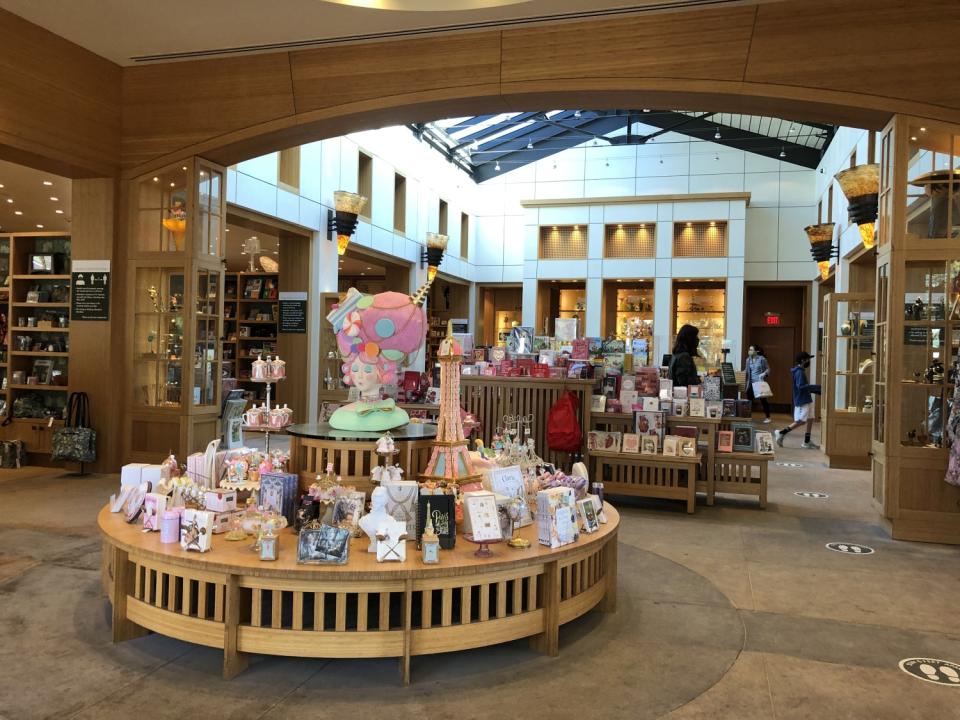 Merchandise on a table at the Huntington's gift shop.