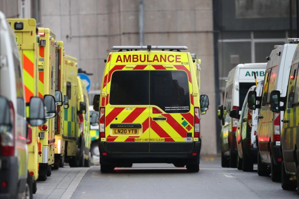 Ambulances outside the Royal London Hospital in Whitechapel during the Alpha wave of Covid-19 infections in January 2021 (Yui Mok/PA) (PA Archive)