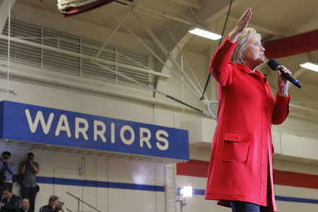 U.S. Democratic presidential candidate Hillary Clinton speaks during a "Get Out to Caucus" rally in Cedar Rapids, Iowa January 30, 2016. REUTERS/Brian Snyder