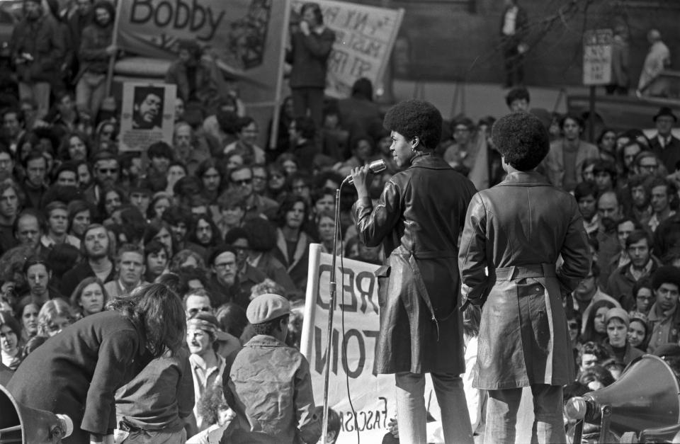 View of a Black Panther Party rally, held at the Post Office Square in Boston in 1970.