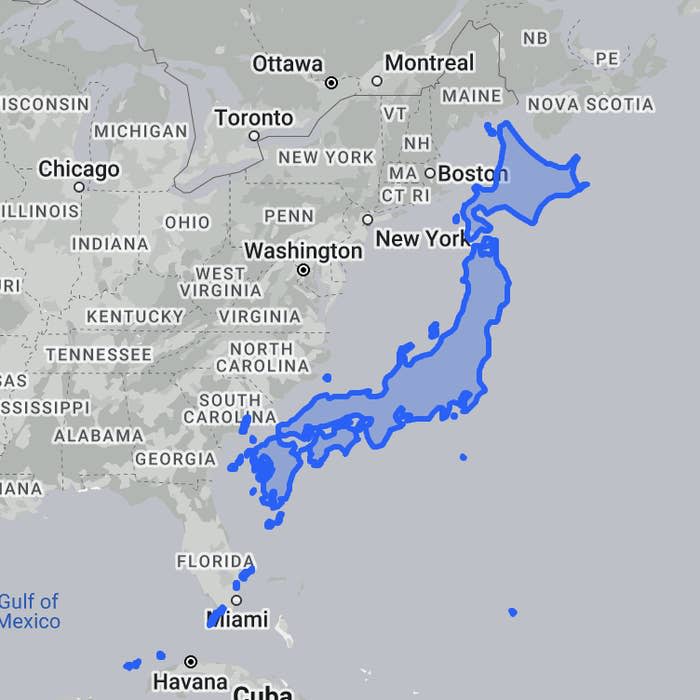 Japan compared with the East Coast, extending from Maine to Florida