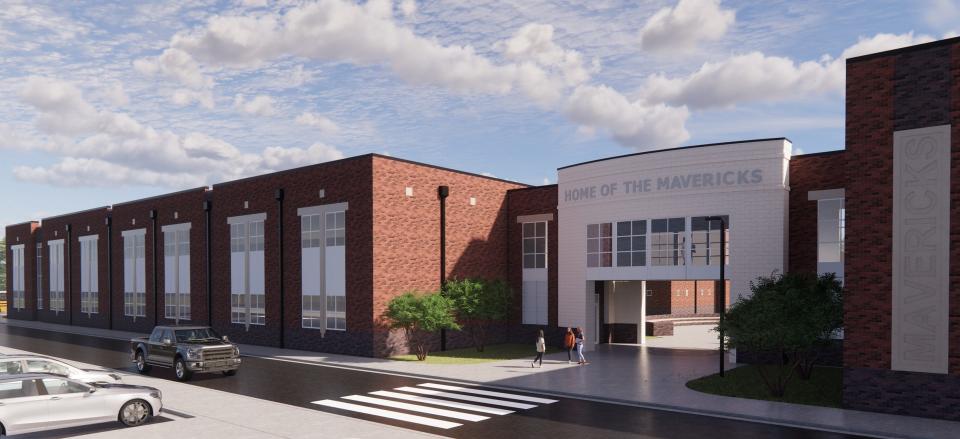 AI rendering of additional classrooms at Germantown High School set to finish construction in July 2024