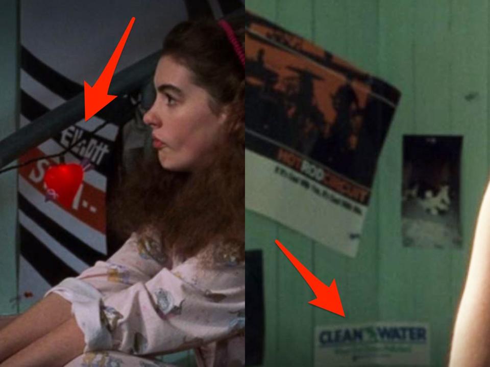 Arrows pointing to Mia's decorations in her room in "The Princess Diaries."
