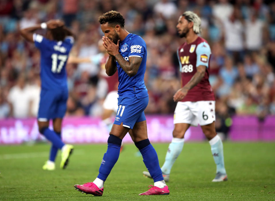 Everton's Theo Walcott reacts after a missed chance during the Premier League match at Villa Park, Birmingham. (Photo by Nick Potts/PA Images via Getty Images)