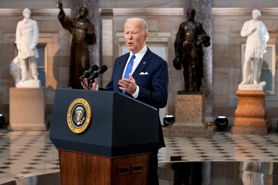 Joe Biden lors d'un discours au Congrès des États-Unis, le 6 janvier 2022 - MICHAEL REYNOLDS / POOL / AFP