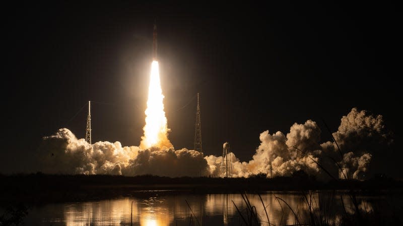 NASA's Space Launch System rocket taking off from the Kennedy Space Center early Wednesday morning. 