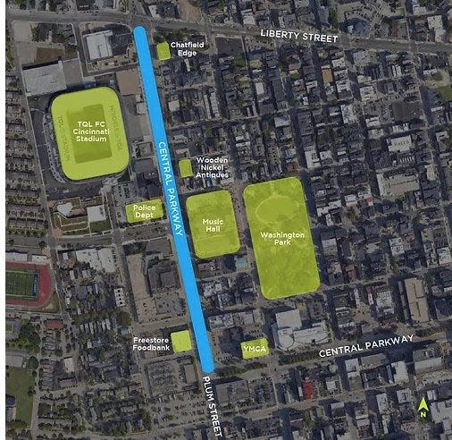 The Central Parkway Reimagined project will run from Plum Street to Liberty Street.