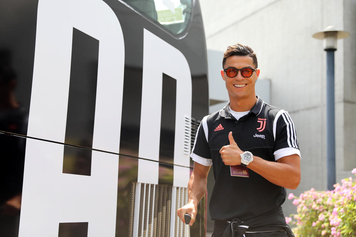 Cristiano Ronaldo giving the thumbs up as he arrives with Juventus for the International Champions Cup. (PHOTO: International Champions Cup)