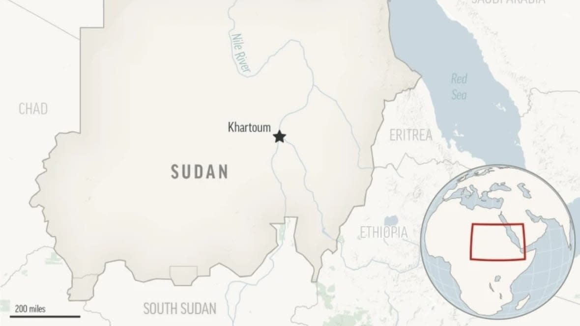 This is a locator map for Sudan with its capital, Khartoum. Human Rights Watch said several thousand members of the paramilitary Rapid Support Forces and their allies rampaged through Sudan’s volatile Darfur region in May. (Photo: AP)