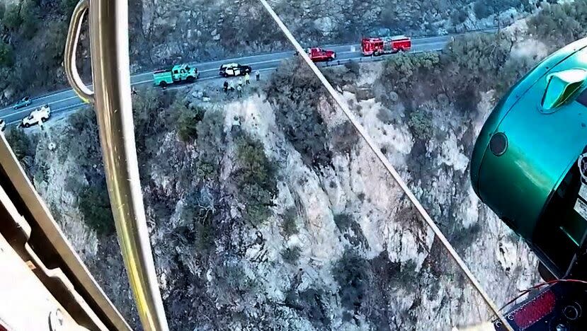 Vehicle 250 feet over the side, Monkey Canyon, Angeles Forest.