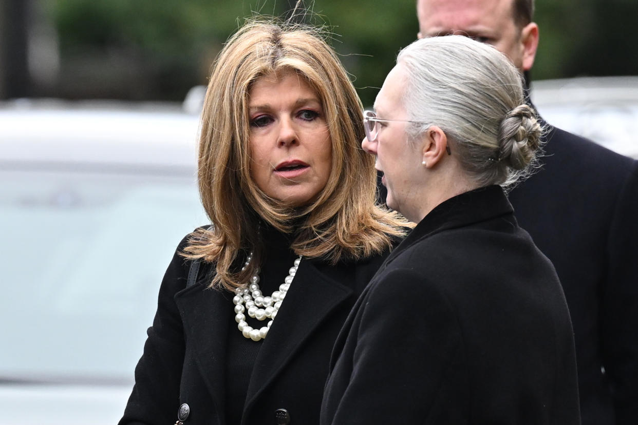 Kate Garraway attends the funeral of her husband Derek Draper at St Mary the Virgin Church. (Getty)