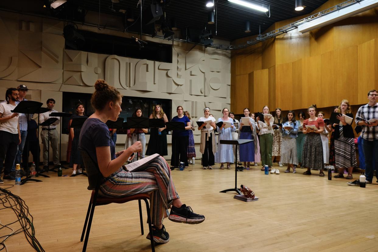 The Notre Dame Folk Choir works in May 2022 in the studio of the Jerusalem Music Centre in Israel to record its new album, "The Passion," which is being released in February 2023.